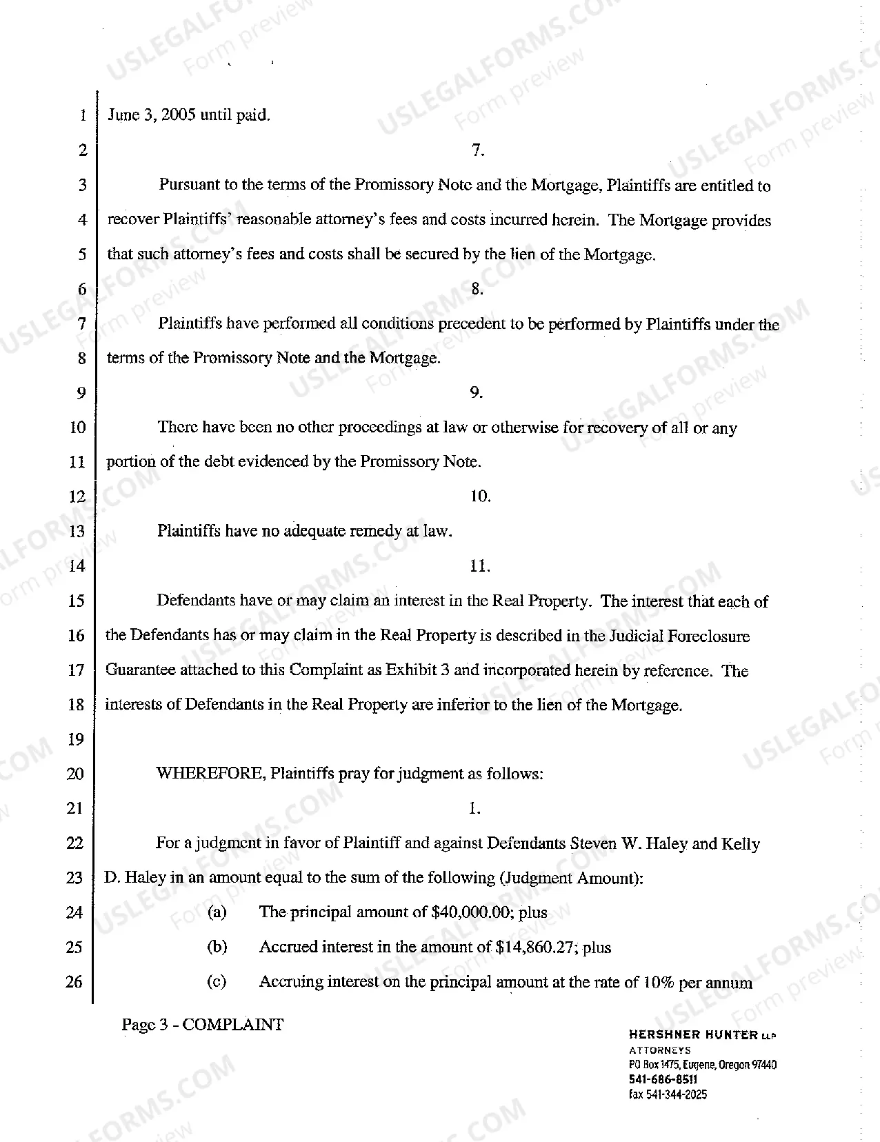 Preview Complaint - Foreclosure of Mortgage