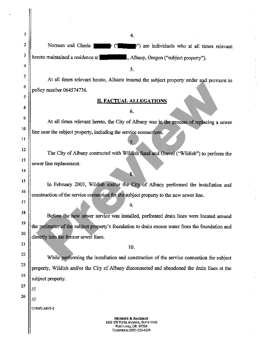 Preview A01 Complaint - Negligence and Trespass of Surface Water