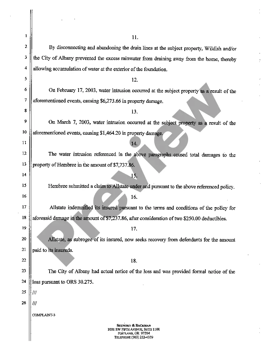 Preview A01 Complaint - Negligence and Trespass of Surface Water