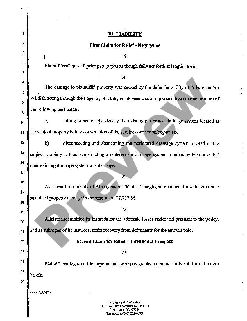 Preview A01 Complaint - Negligence and Trespass of Surface Water