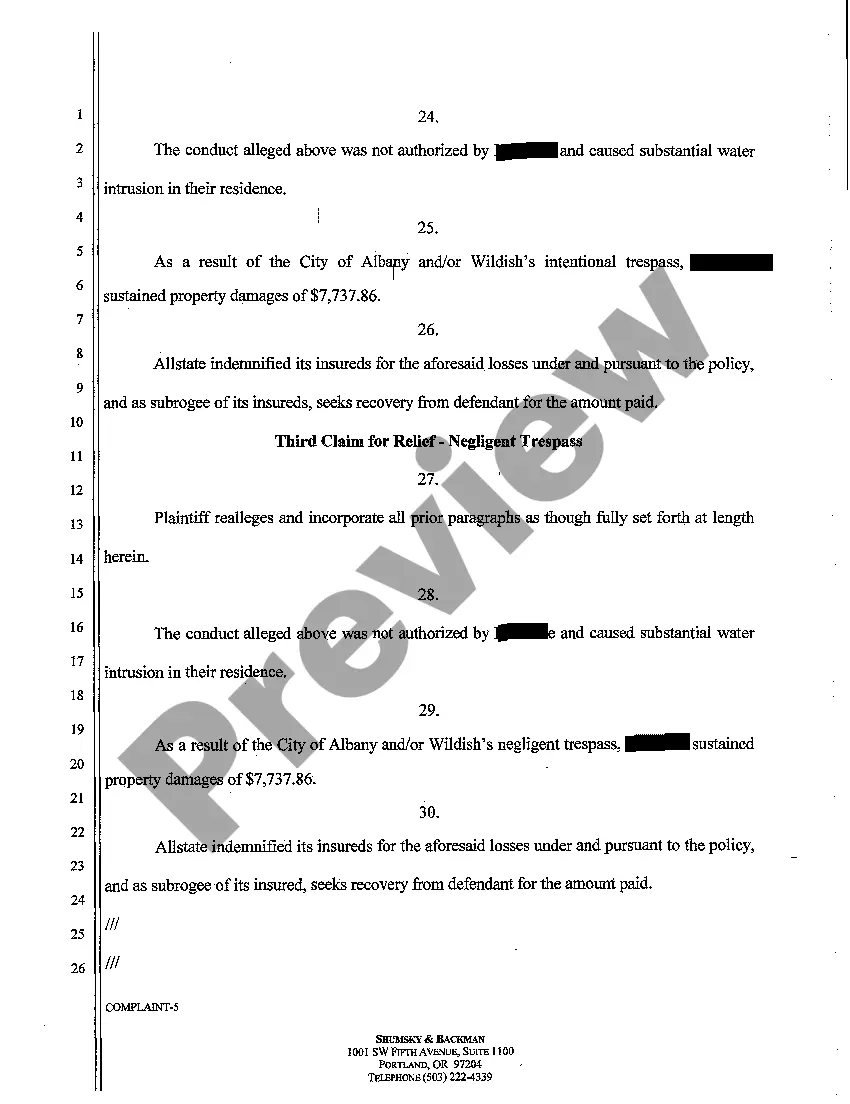 Preview A01 Complaint - Negligence and Trespass of Surface Water