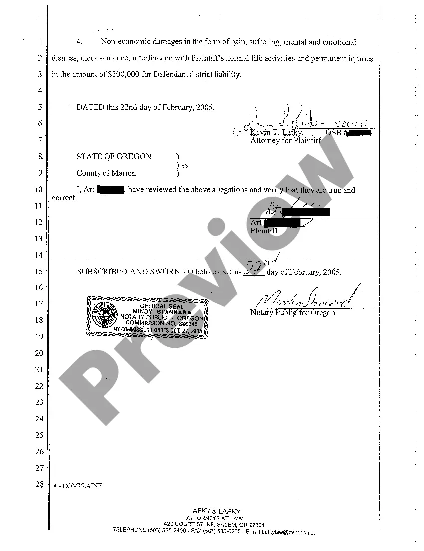 Preview A01 Complaint - Negligence Strict Liability - Vicious Propensities of Domestic Animal