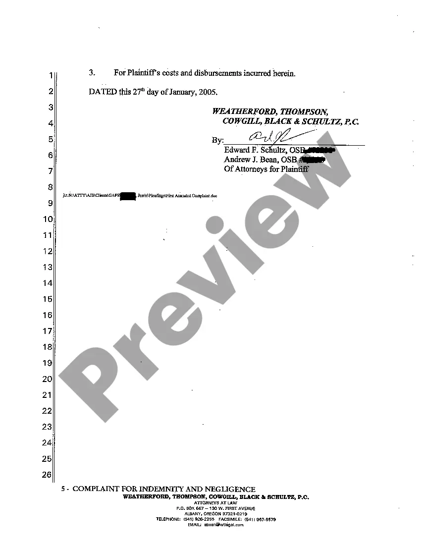 Preview A03 First Amended Complaint for Indemnity and Negligence by Public School System