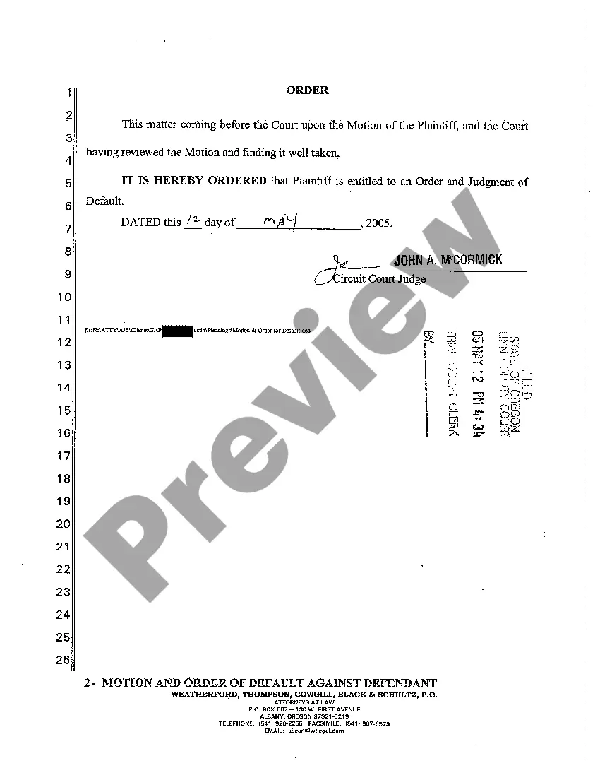 Get A05 Motion and Order of Default Against Defendant Preview A05 Motion and Order of Default Against Defendant