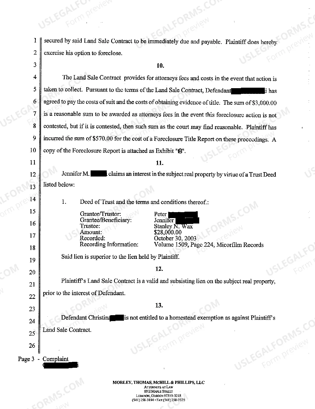 Preview Complaint - Judicial Foreclosure of Property