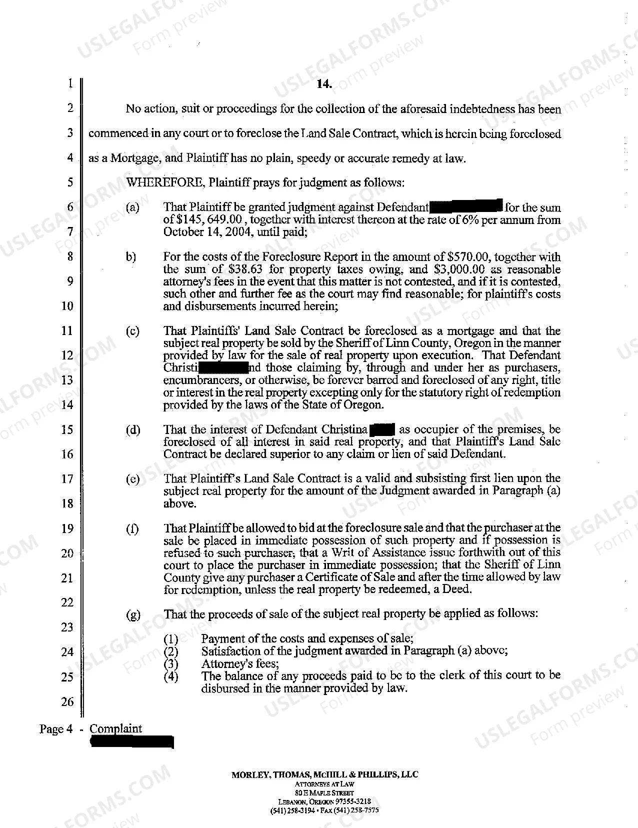 Preview Complaint - Judicial Foreclosure of Property