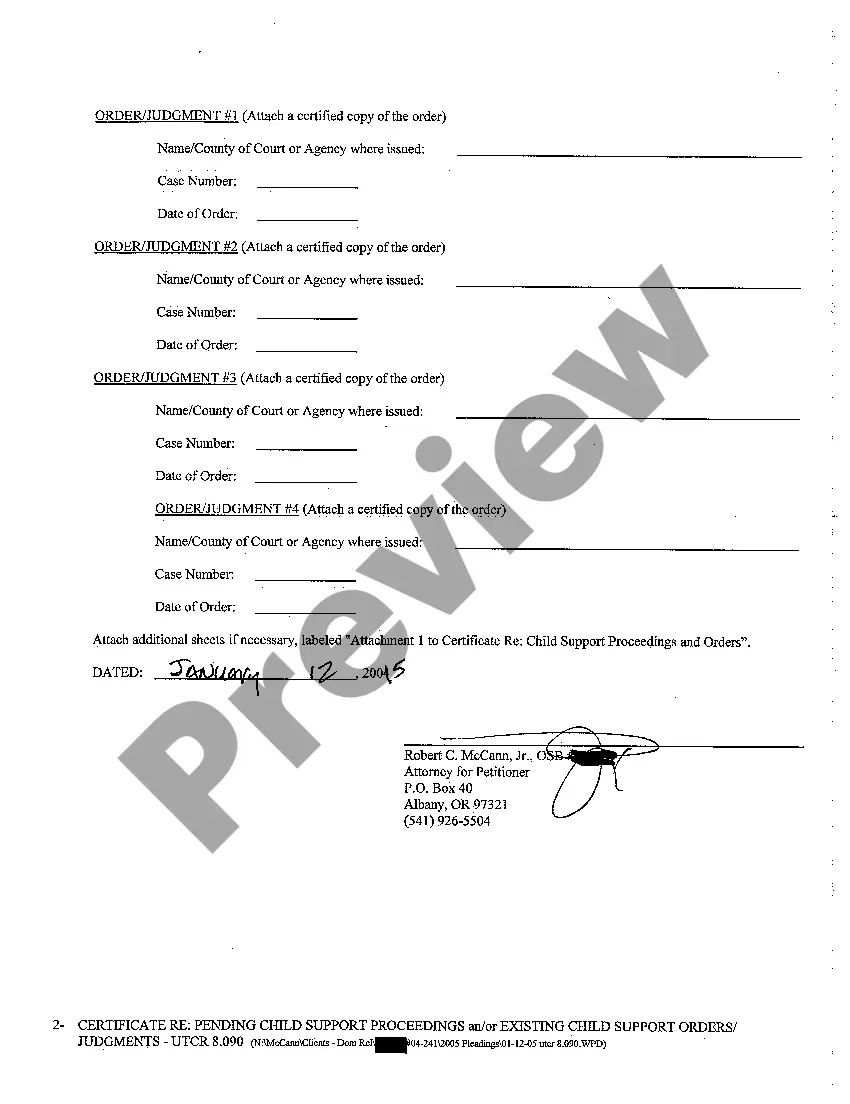 Preview A02 Certificate regarding Pending Child Support Proceeding and or Existing Child Support Order Judgment