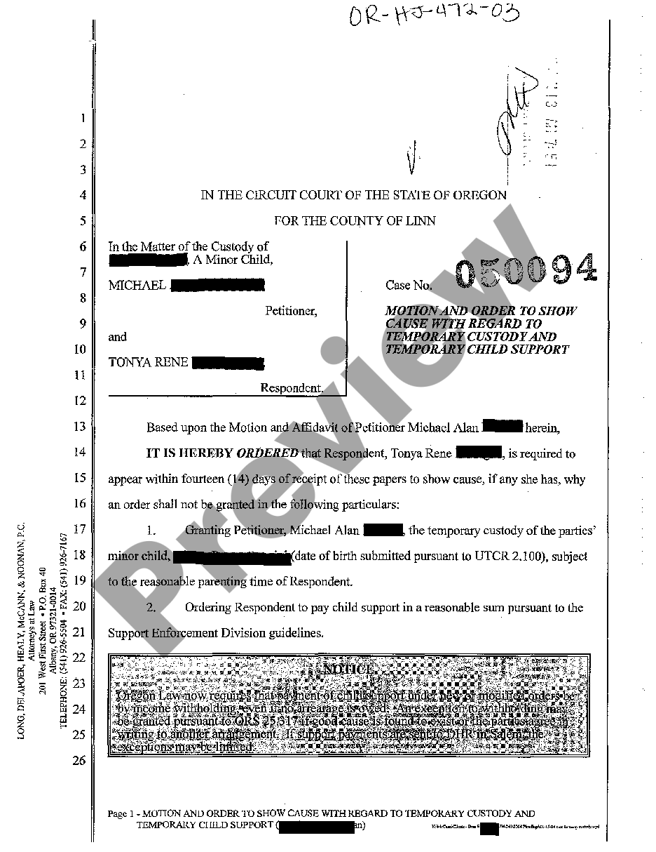 oregon-motion-and-order-to-show-cause-with-regard-to-temporary-custody