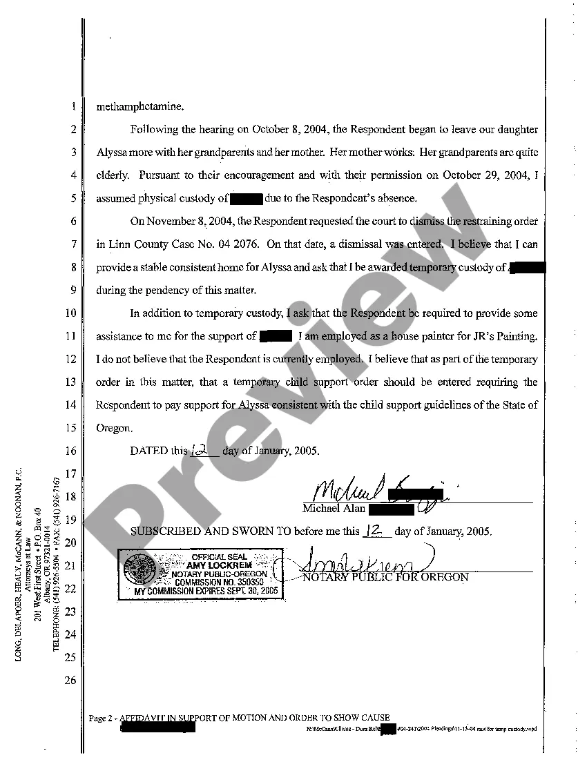 Preview A03 Motion and Order To Show Cause with Regard To Temporary Custody and Child Support