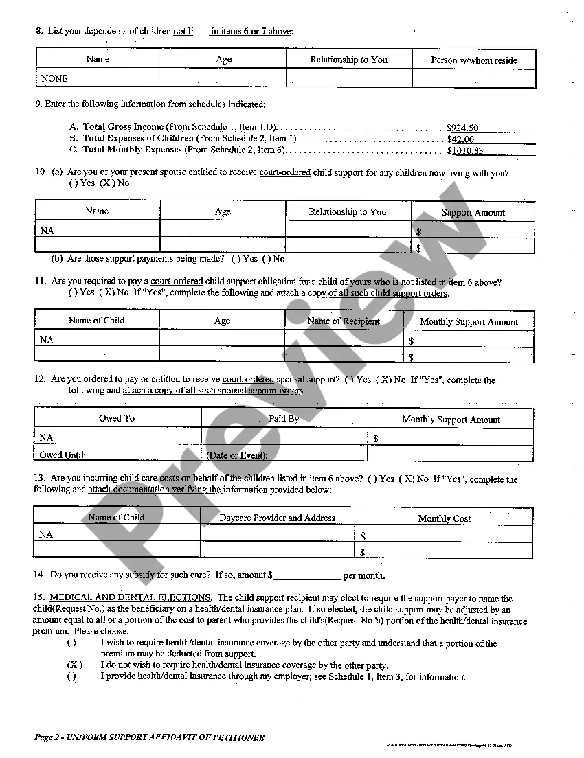 Preview A10 Uniform Support Affidavit of Petitioner