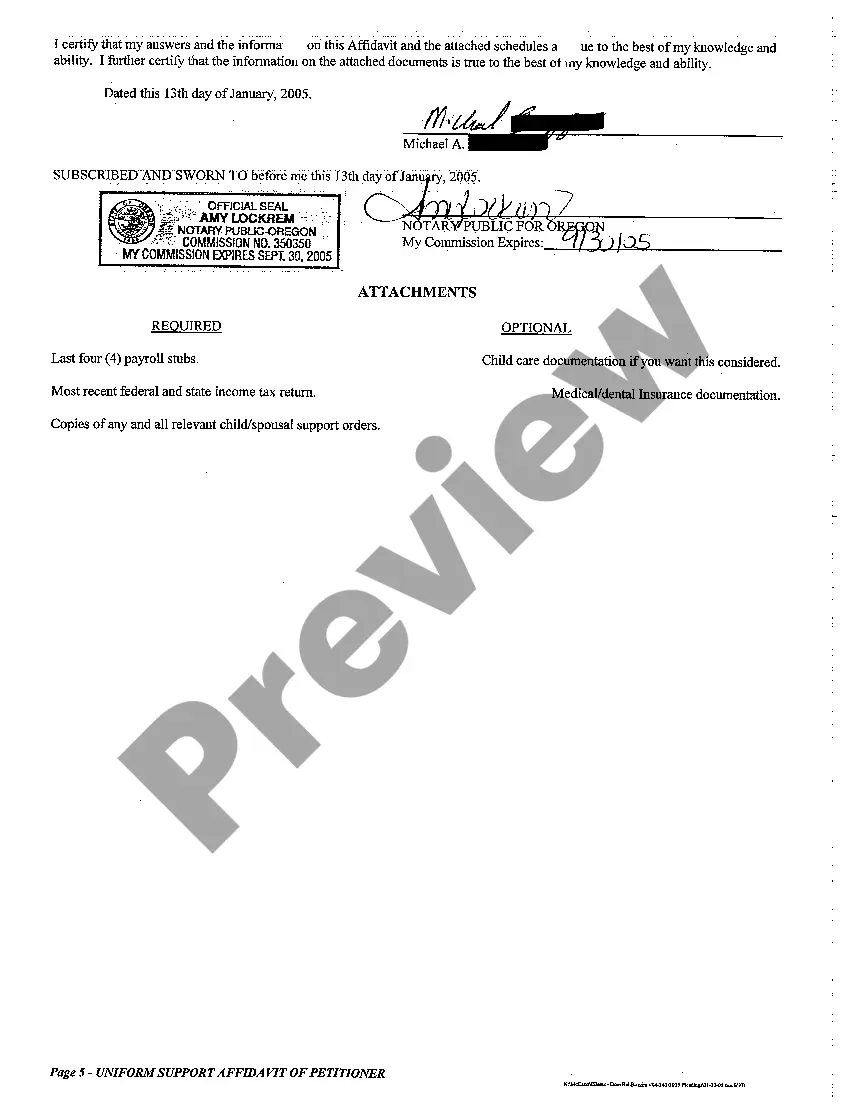 Preview A10 Uniform Support Affidavit of Petitioner