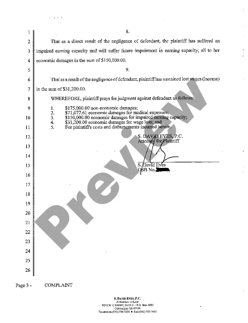 Preview Complaint - Automobile Striking Bovine Causing Personal Injury