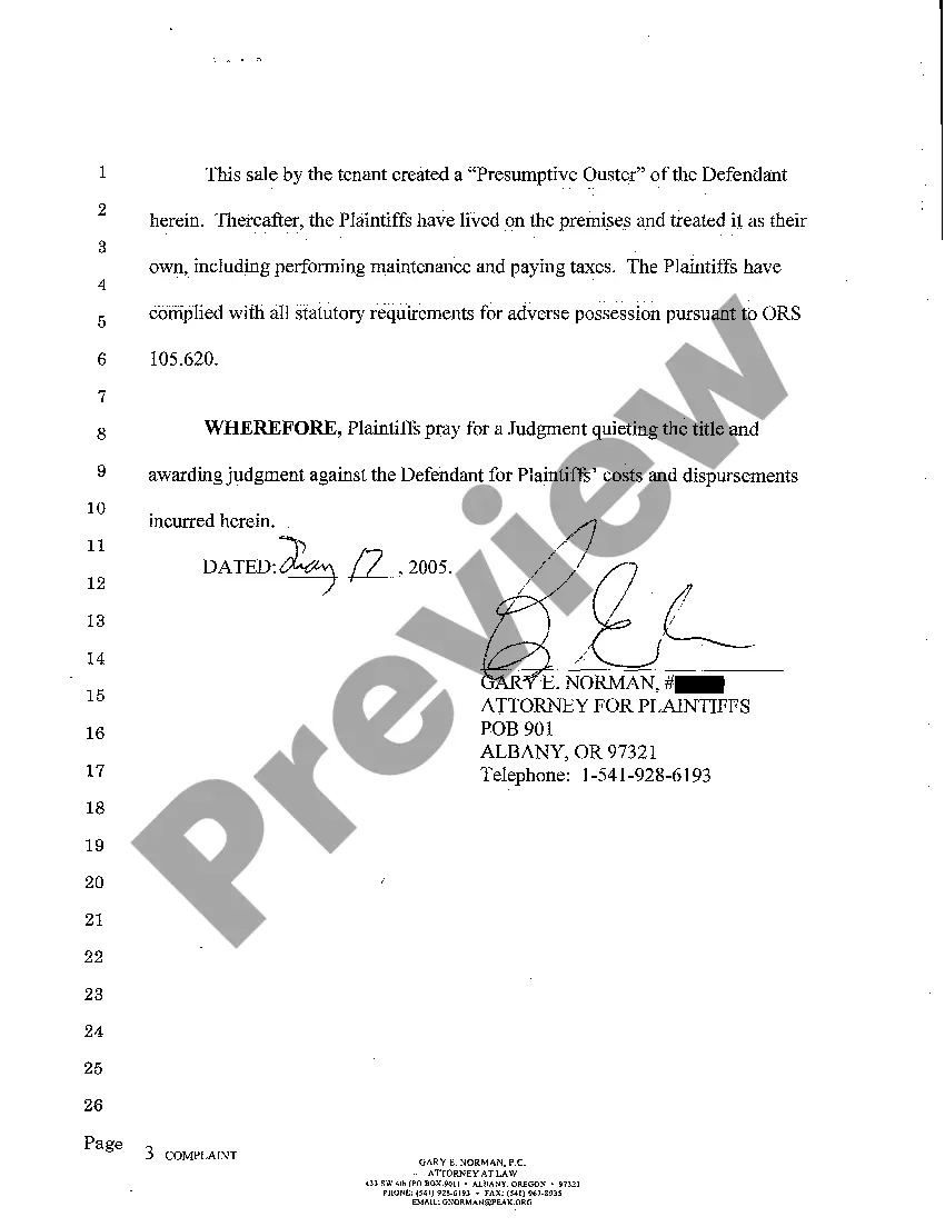 Preview Complaint for Quieting Title