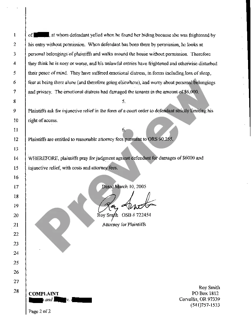 Get A01 Complaint for Abuse of Access Under the Landlord Tenant Act Preview A01 Complaint for Abuse of Access Under the Landlord Tenant Act