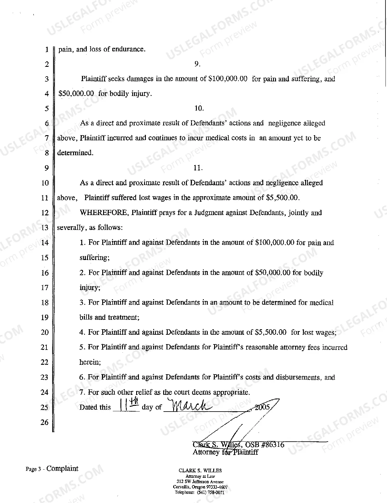 Preview Complaint for Personal Injury - Vehicle Hitting Bystander