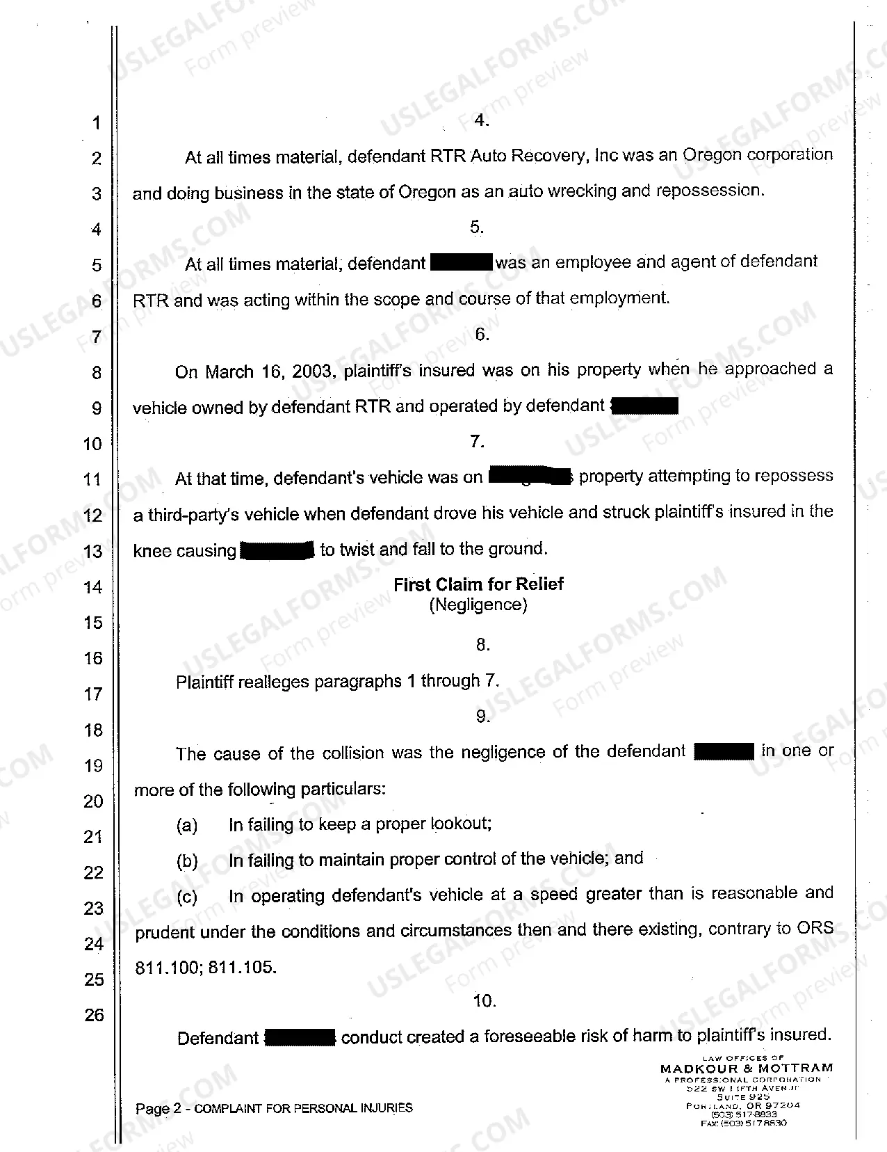 Preview A01 Complaint for Personal Injuries - Negligence, Assault, and Battery Due to Vehicle Hitting Bystander