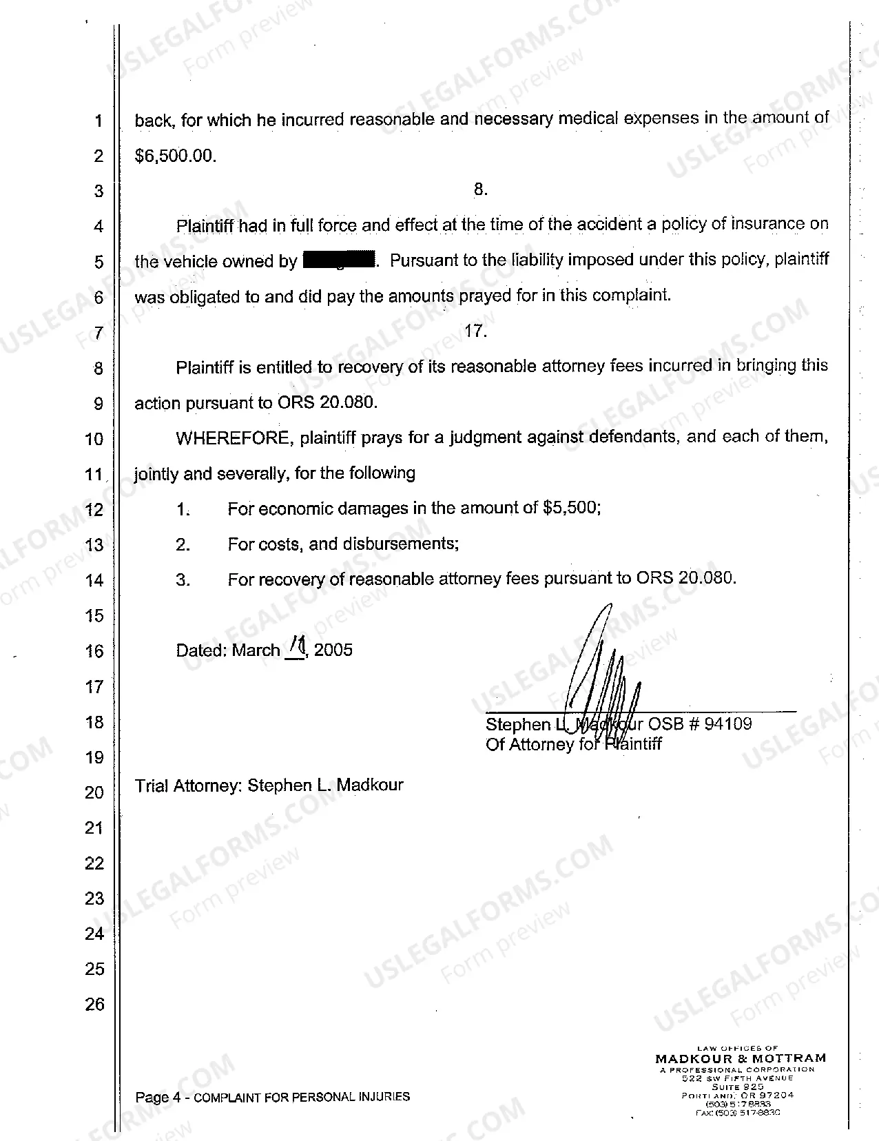 Preview A01 Complaint for Personal Injuries - Negligence, Assault, and Battery Due to Vehicle Hitting Bystander