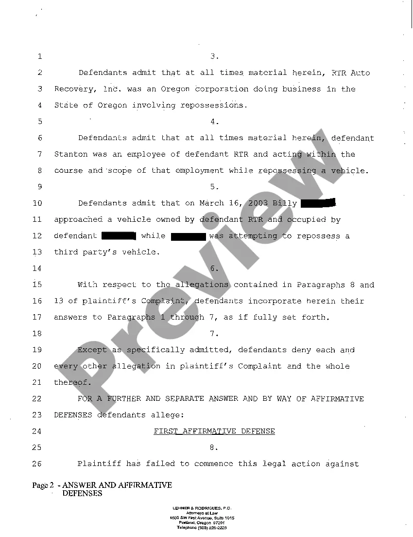 Preview A03 Defendant's Answer and Affirmative Defenses