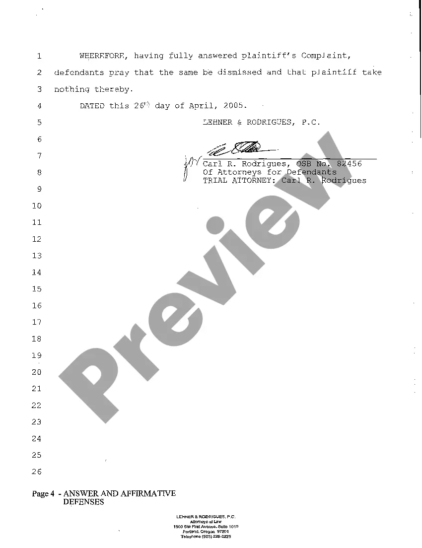 Preview A03 Defendant's Answer and Affirmative Defenses