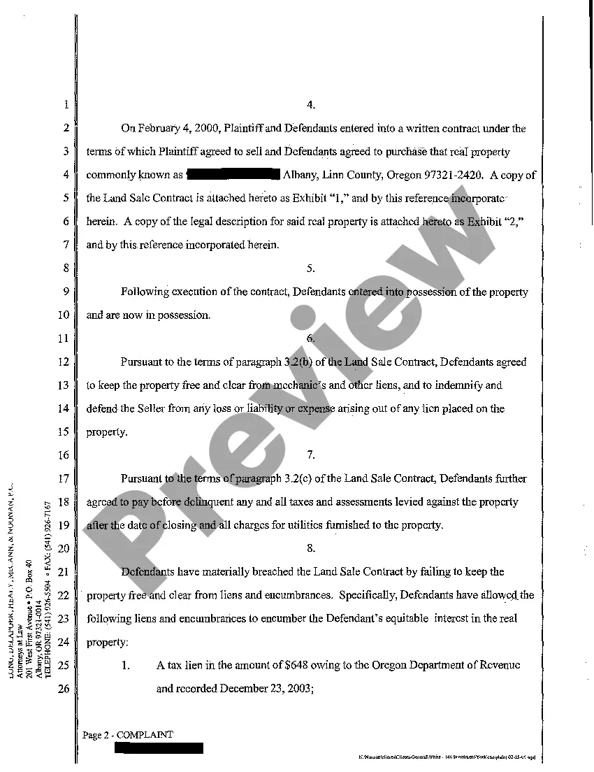 Get A01 Complaint - Strict Foreclosure of Land Sale Contract Preview A01 Complaint - Strict Foreclosure of Land Sale Contract