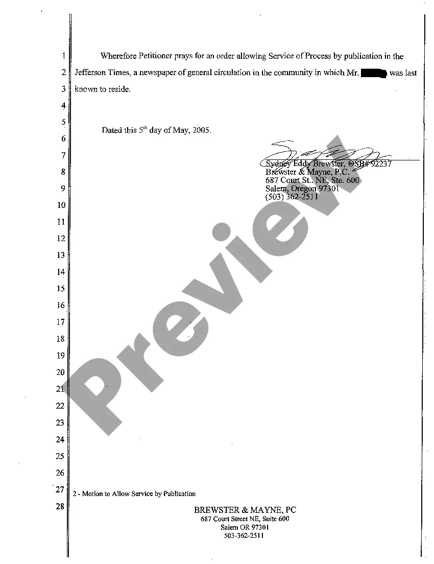 Get A02 Motion to Allow Service by Publication Preview A02 Motion to Allow Service by Publication