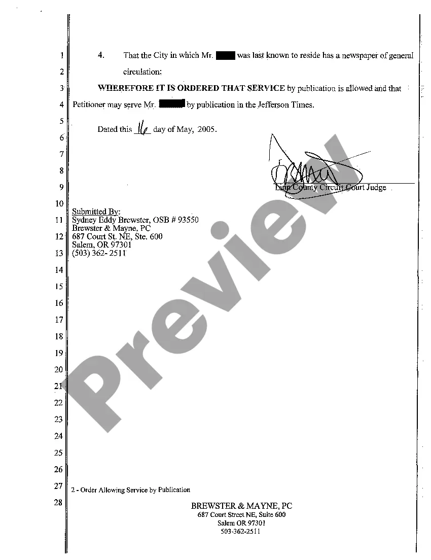 Get A03 Order Allowing Service by Publication Preview A03 Order Allowing Service by Publication