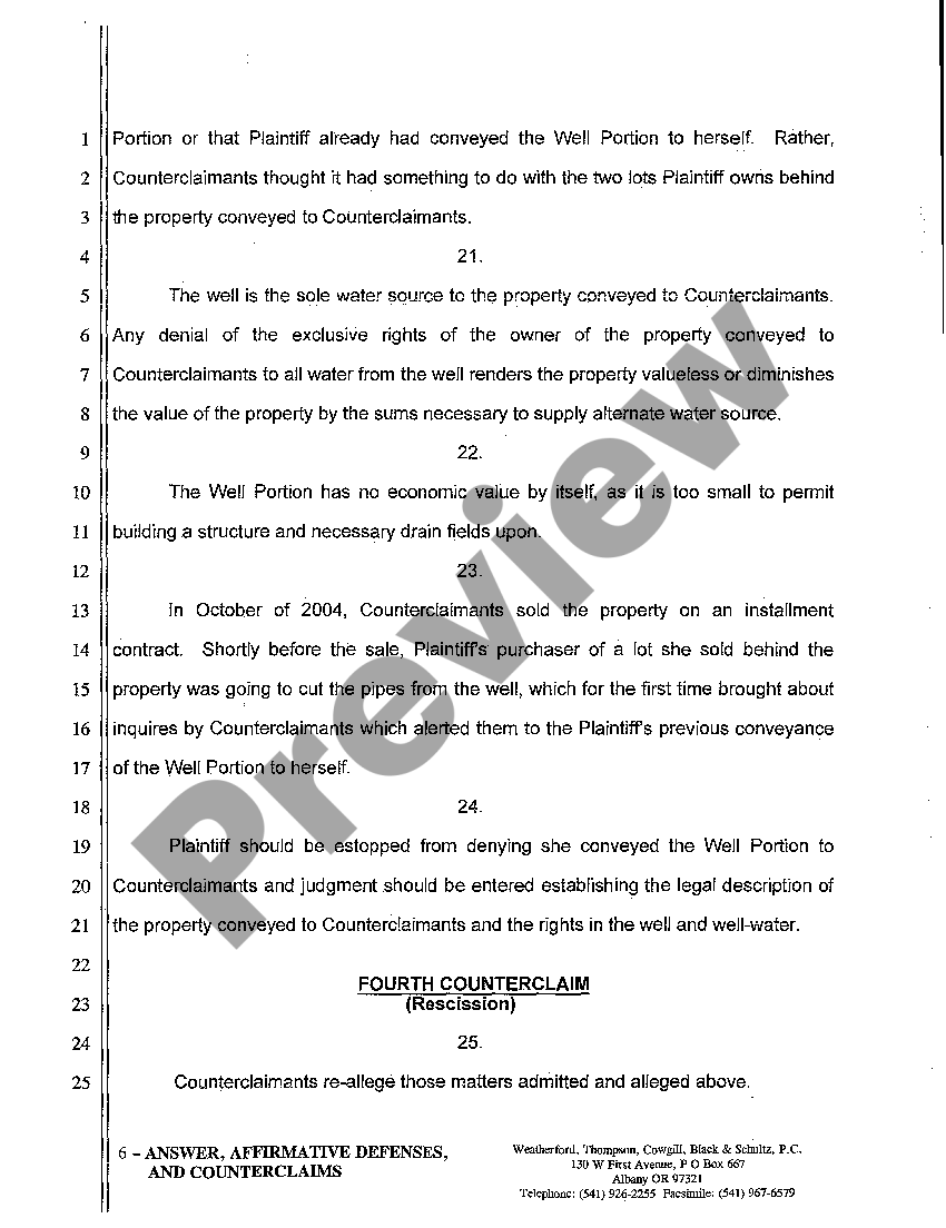 Portland Oregon Answer, Affirmative Defenses, And Counterclaims US