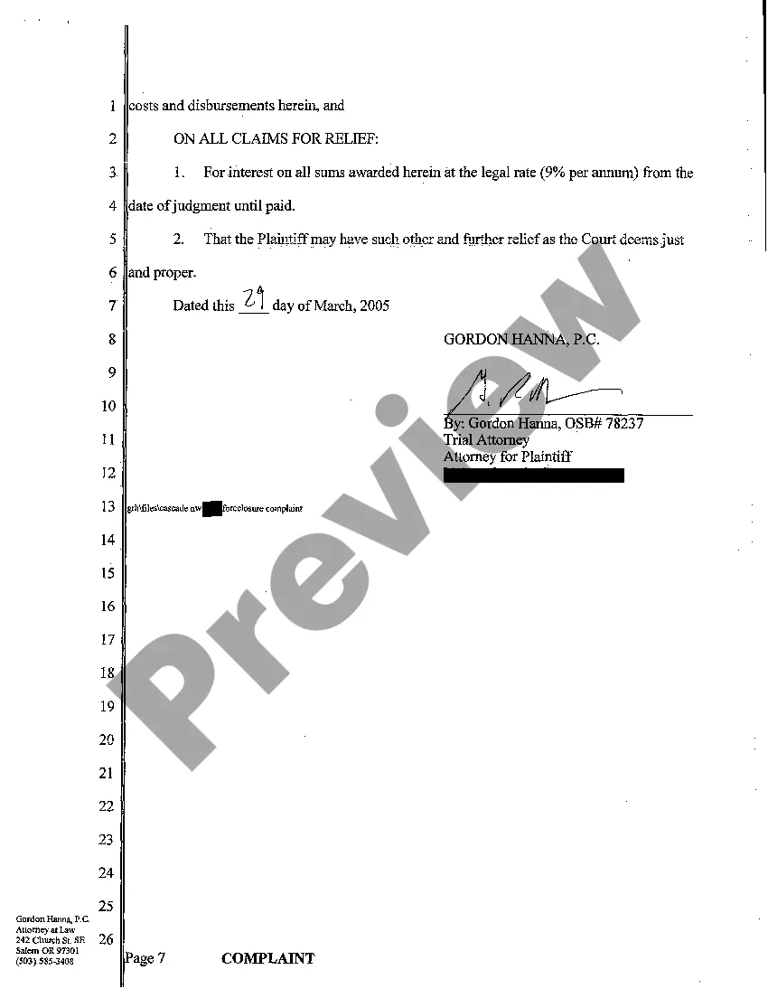 Preview Complaint - Lien Foreclosure, Quantum Meruit, Breach of Contract