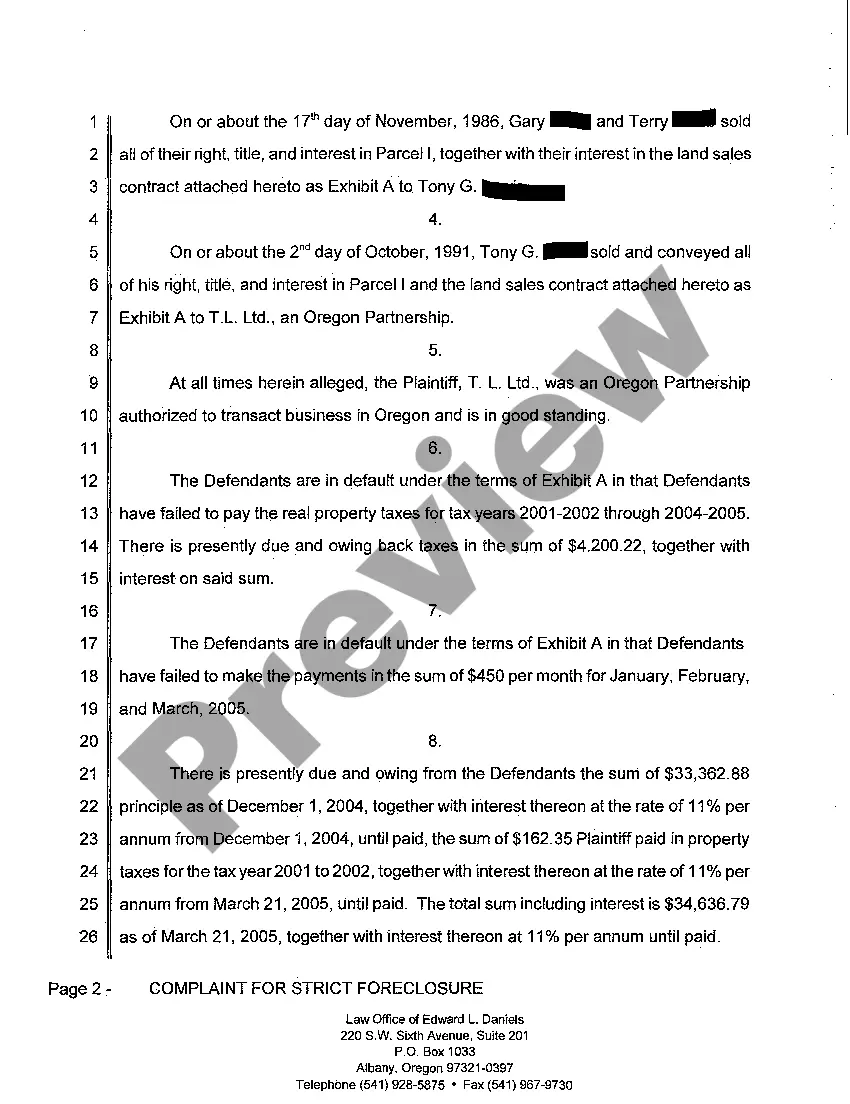 Get A01 Complaint for Strict Foreclosure Preview A01 Complaint for Strict Foreclosure