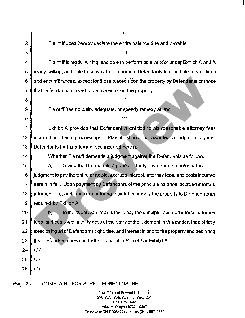 Get A01 Complaint for Strict Foreclosure Preview A01 Complaint for Strict Foreclosure