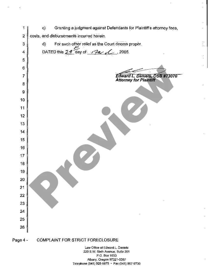 Get A01 Complaint for Strict Foreclosure Preview A01 Complaint for Strict Foreclosure