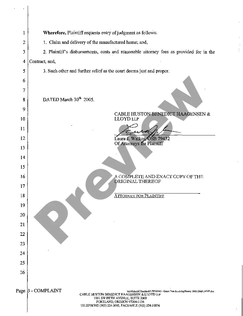 Get A01 Complaint - Claim and Delivery of Personal Property Security Interest Preview A01 Complaint - Claim and Delivery of Personal Property Security Interest