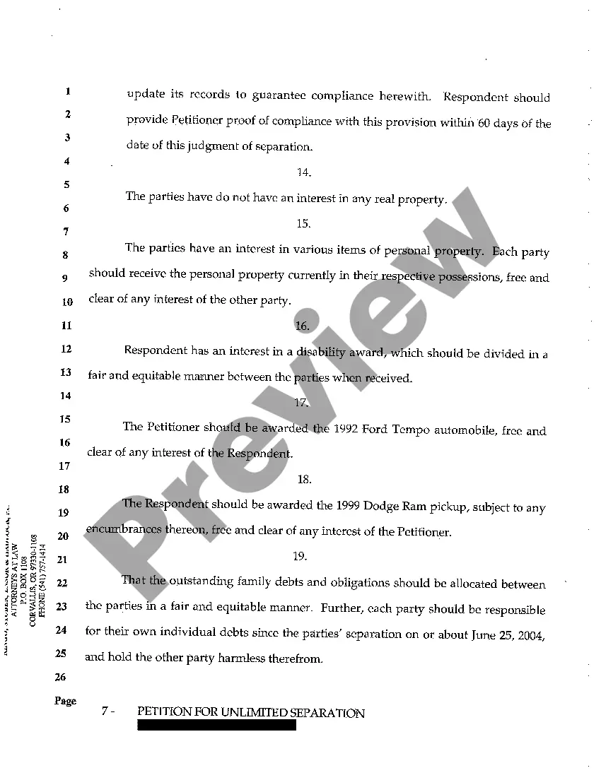 Get A01 Petition for Unlimited Separation Preview A01 Petition for Unlimited Separation
