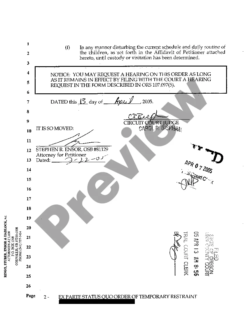 Preview A04 Ex Parte Status Quo Order of Temporary Restraint