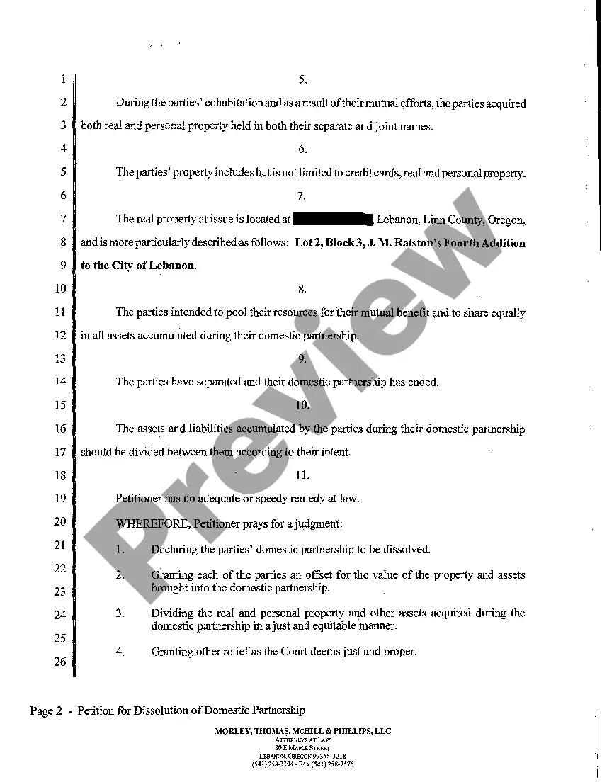 Get Petition for Dissolution of Domestic Partnership Preview Petition for Dissolution of Domestic Partnership