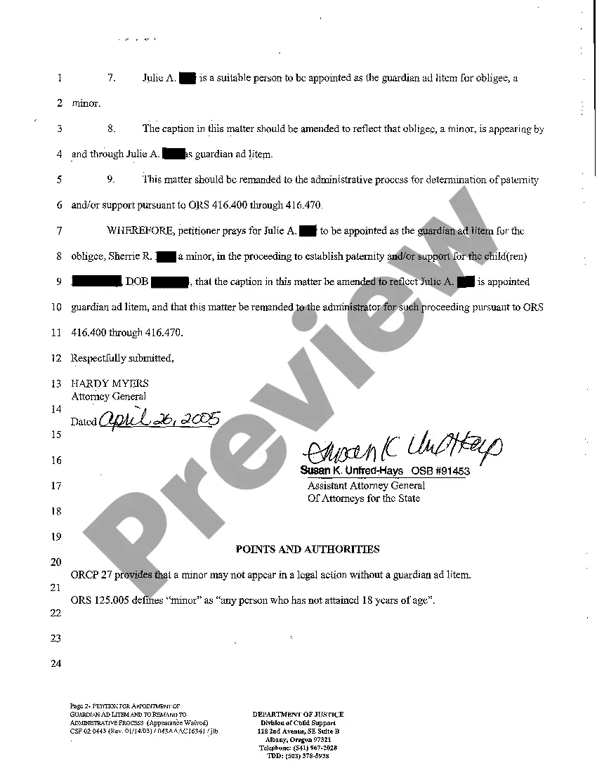 Get A01 Petition for Appointment of Guardian Ad Litem and to Remand to Administrative Process Preview A01 Petition for Appointment of Guardian Ad Litem and to Remand to Administrative Process