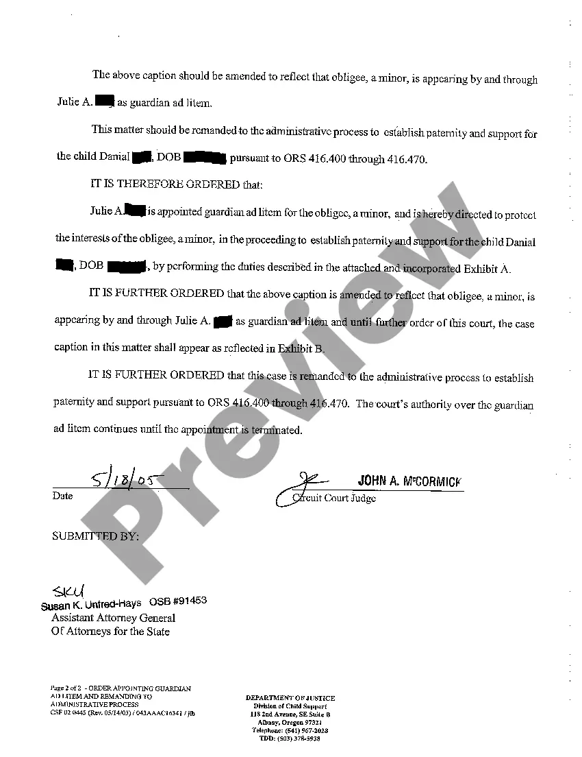 Get A03 Order Appointing Guardian Ad Litem and Remanding to Administrative Process Preview A03 Order Appointing Guardian Ad Litem and Remanding to Administrative Process