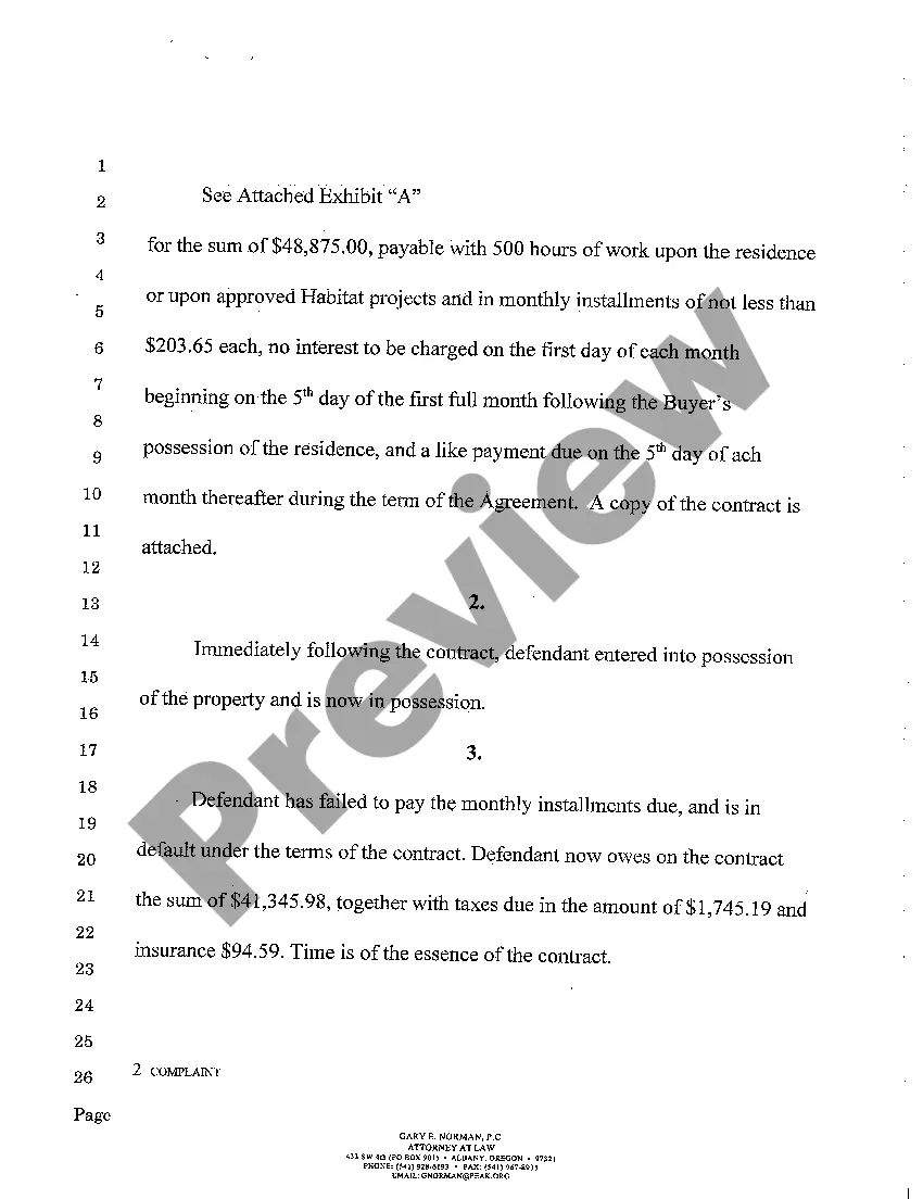 Preview Complaint regarding Strict Foreclosure of Land Sale Contract