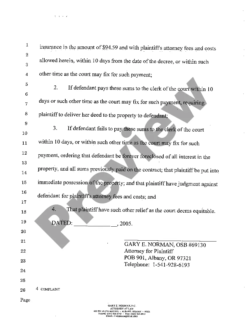 Preview Complaint regarding Strict Foreclosure of Land Sale Contract