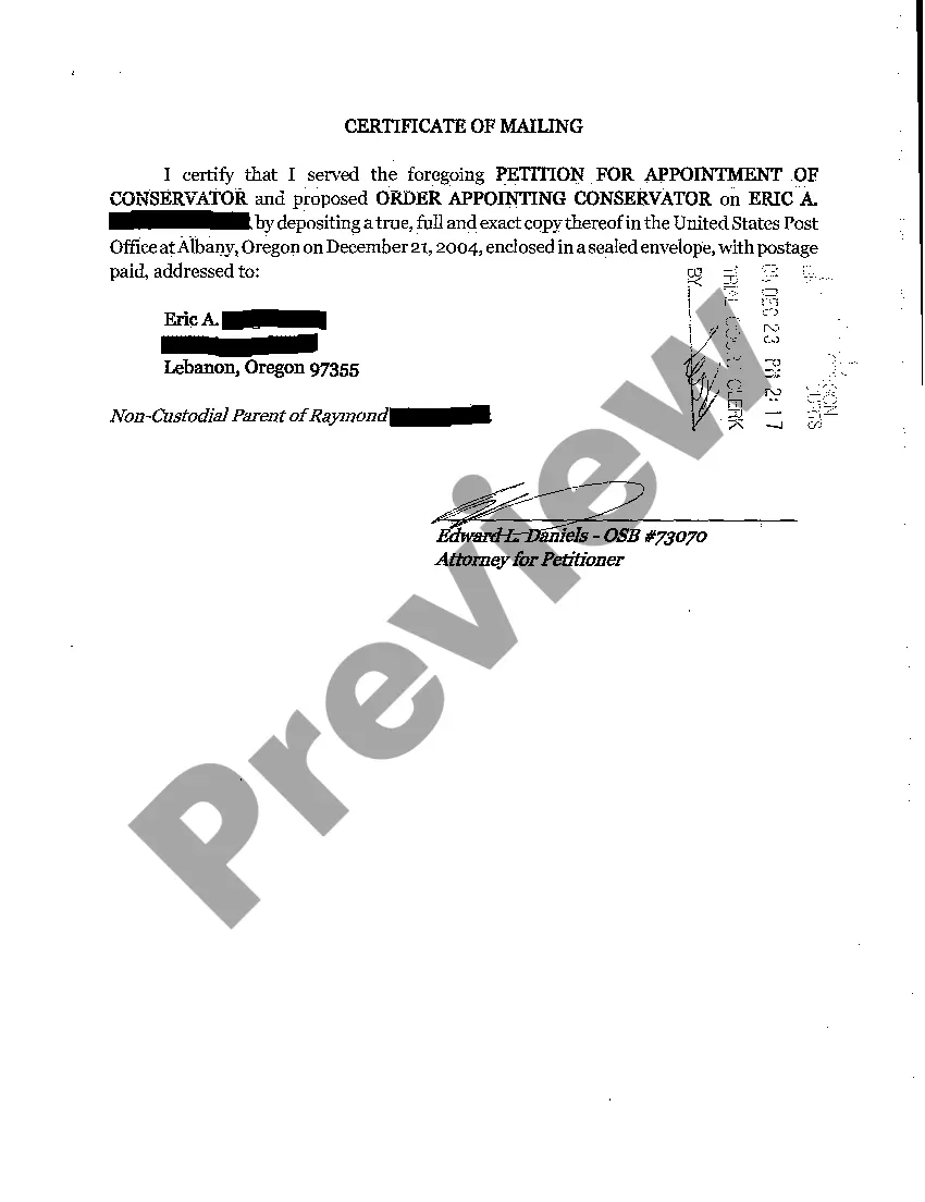 Get Petition and Order for Appointment of Conservator Preview Petition and Order for Appointment of Conservator