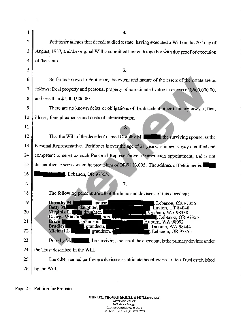 Get A01 Petition for Probate of Will and Appointment of Personal Representative Preview A01 Petition for Probate of Will and Appointment of Personal Representative