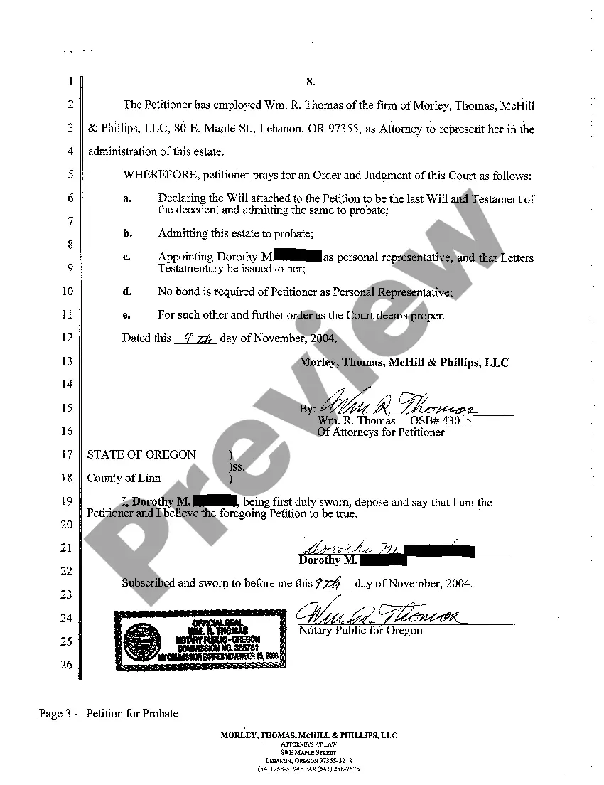 Get A01 Petition for Probate of Will and Appointment of Personal Representative Preview A01 Petition for Probate of Will and Appointment of Personal Representative