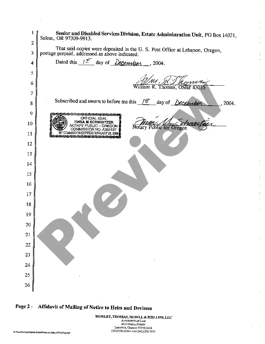 Preview A06 Affidavit of Mailing of Notice to Heirs and Devisees