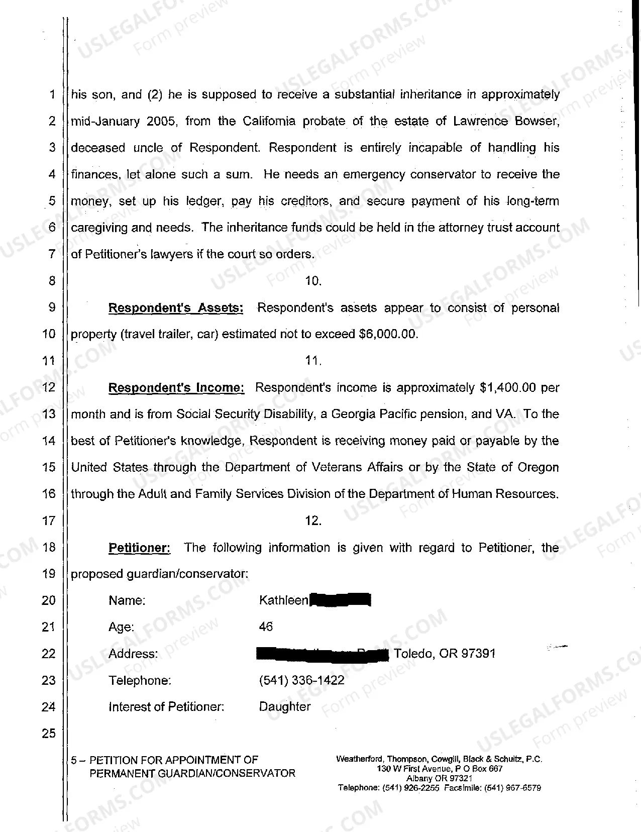 Preview A01 Petition for Appointment of Emergency and Permanent Guardian Conservator of an Adult