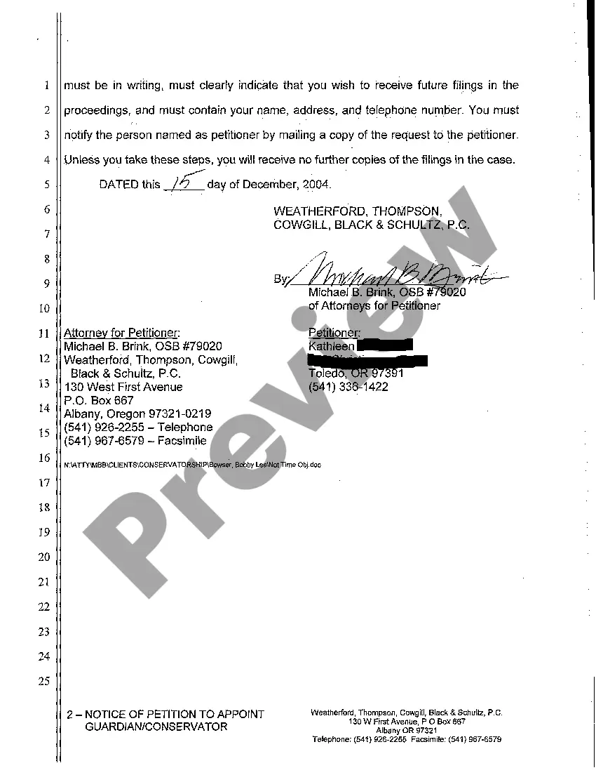 Preview A05 Notice of Petition to Appoint Guardian Conservator