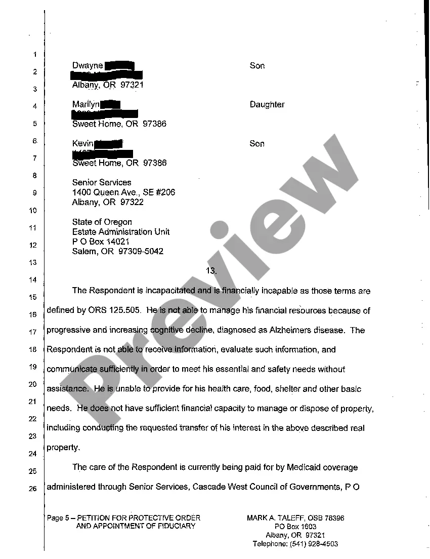 Get A01 Petition for Protective Order and Appointment of Fiduciary Preview A01 Petition for Protective Order and Appointment of Fiduciary