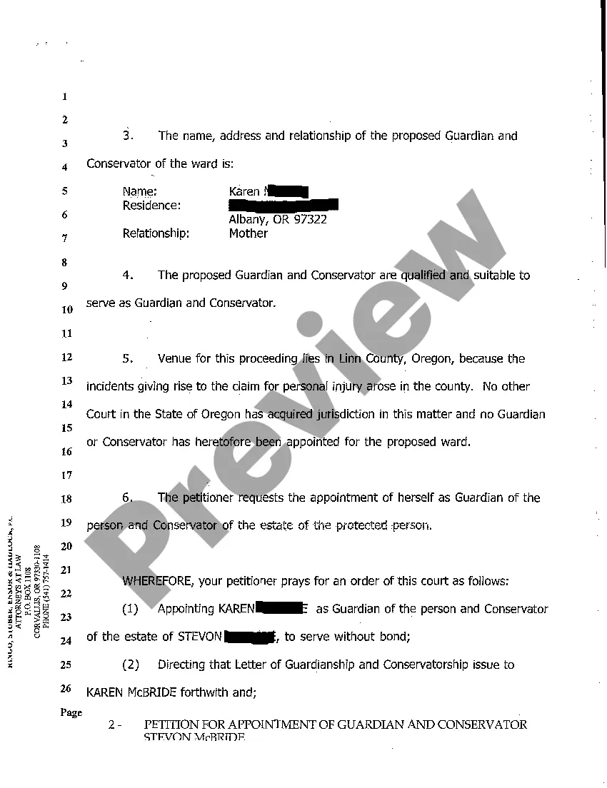 Get A01 Petition for Appointment of Guardian and Conservator of Minor Preview A01 Petition for Appointment of Guardian and Conservator of Minor