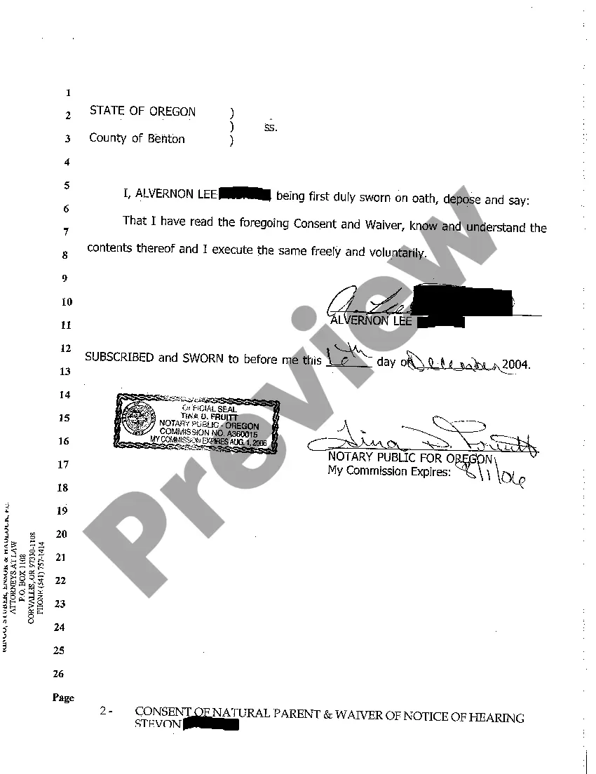 Preview A02 Consent of Natural Parent and Waiver of Notice of Hearing