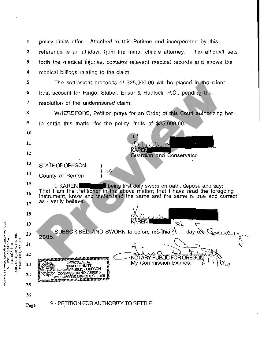 Preview A04 Petition for Authority to Settle Personal Injury Claim