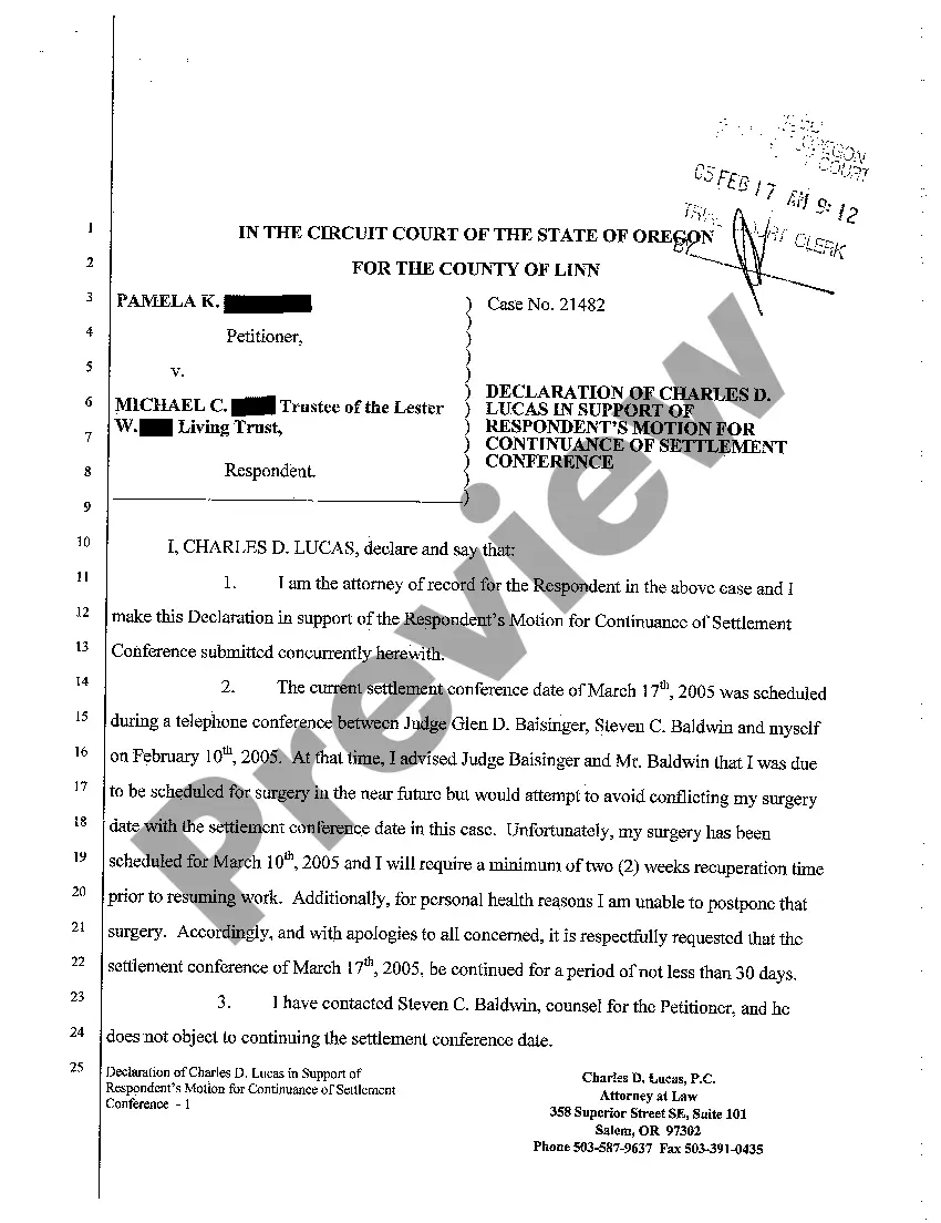 Preview A06 Respondent's Motion for Continuance of Settlement Conference